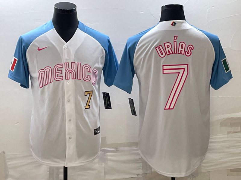 Men 2023 World Cub Mexico #7 Urias White blue Nike MLB Jersey7